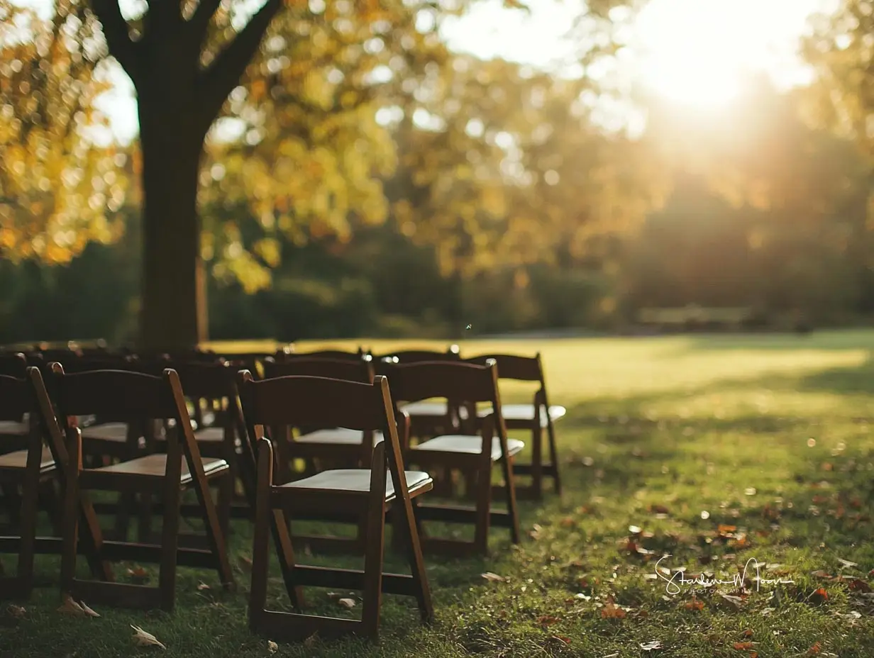 Outdoor wedding setup near a tree with chairs, officiant Starlene pouring a libation, honoring African American traditions in the DMV.